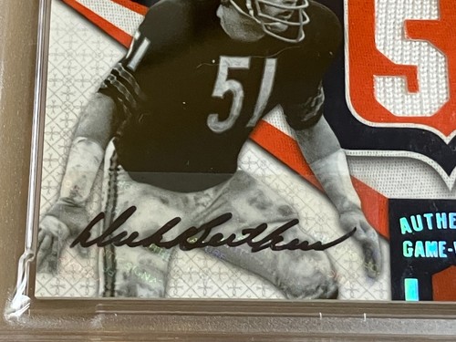 2009 National Treasures DICK BUTKUS Ret. Numbers Game Used Jersey AUTO /10 PSA 8 - Picture 4 of 6