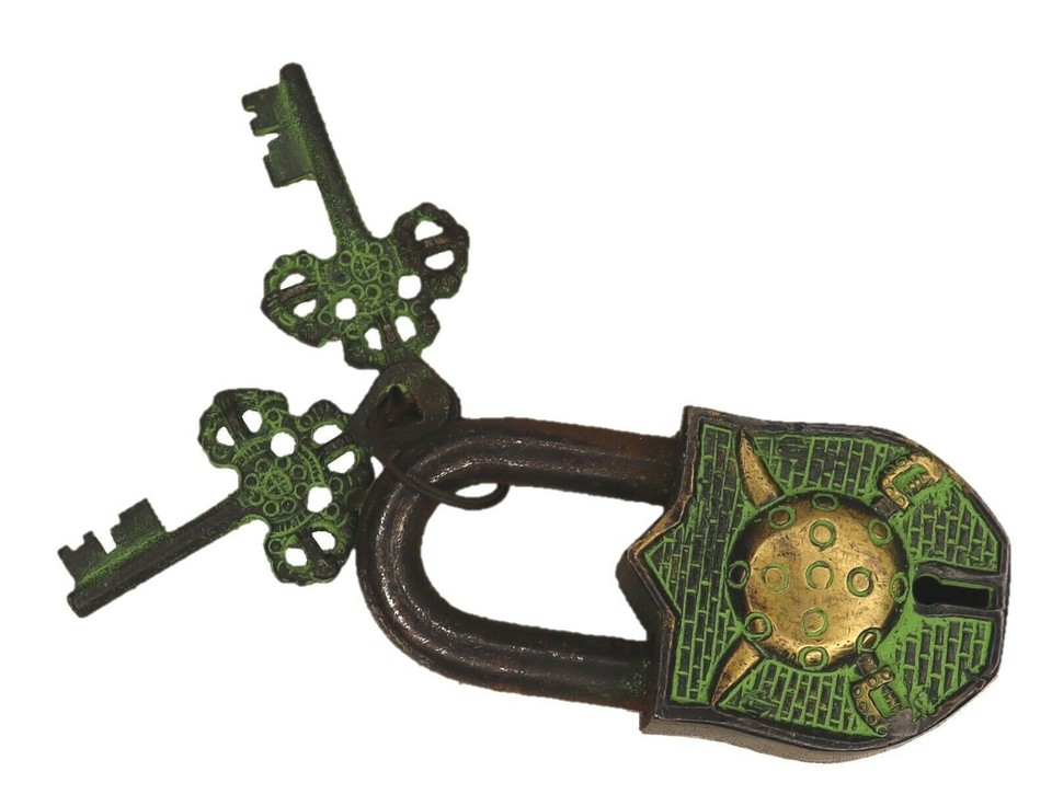 Sword and Shield Design Safety Door Lock Antique Style Handmade Brass