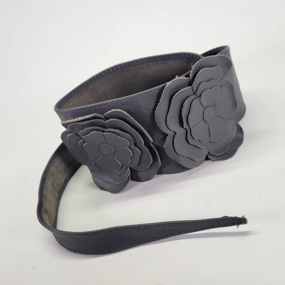 Cinturón de cuero vintage 28 30 32 34 36 talla única apliques de flores cintura cadera gris de colección Foto 4 de 4