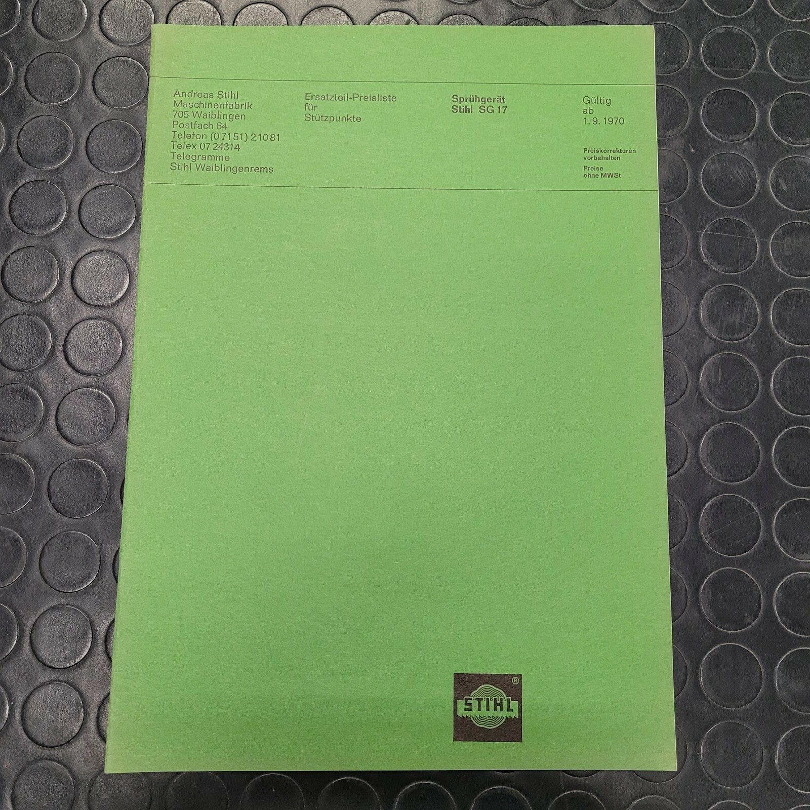 STIHL SG 17 Handbuch 1970 - Manuale Ricambi e Spaccati Originali Rari