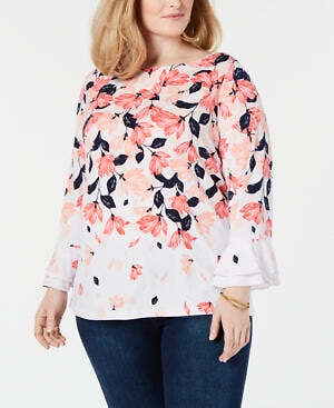 Charter Club Women's Plus Size Floral Bell Sleeve Top - Multicolor