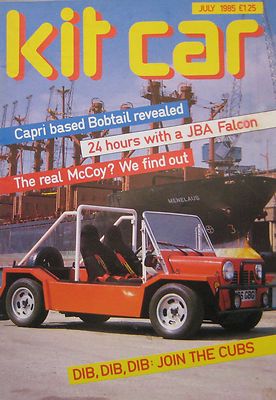 Kit Car magazine July 1985 featuring McCoy, Cub, JAB Falcon, Bobtail, DAX Cobra