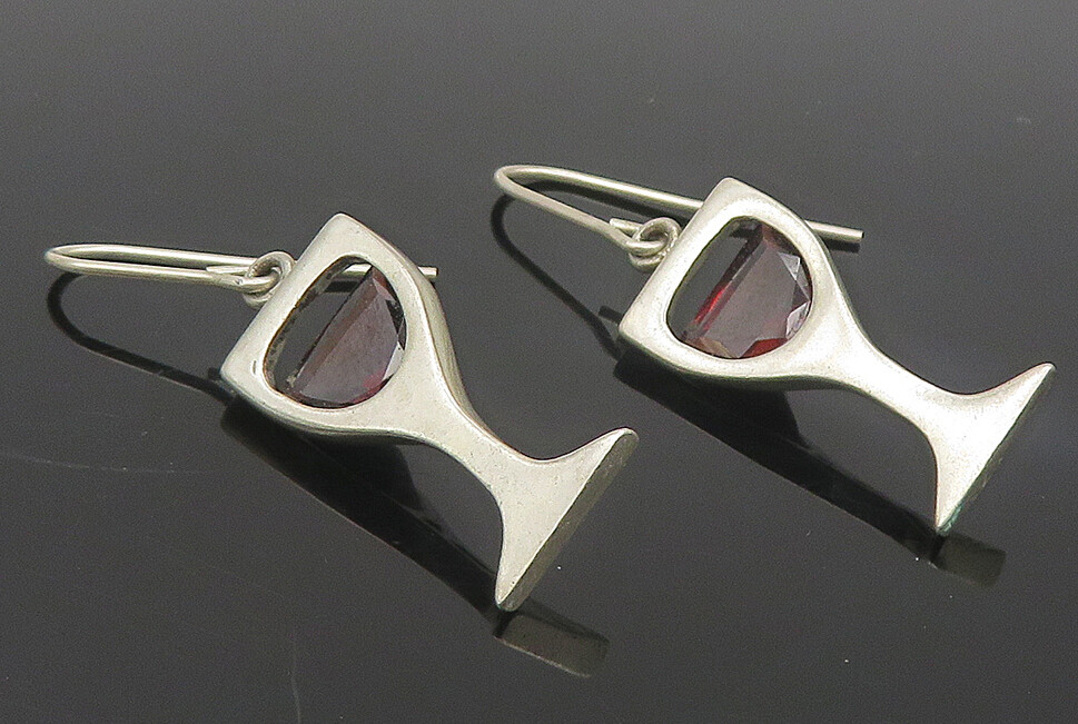 925 Sterling Silver - Vintage Garnet Wine Glass Motif Drop Earrings - EG6155  | eBay