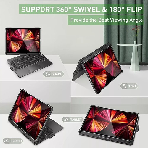 For iPad 7/8/9/10/11th Gen Air Pro 11" Touchpad Keyboard Case with 360° Rotation - Picture 5 of 39