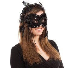 Bristol Novelty EM196 Velvet and Feather Mask  Black  Pack of 1 Eye Headband,