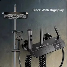 Bathroom Shower Faucet Set 4 Functions Digital Display Shower Thermostat HotCool