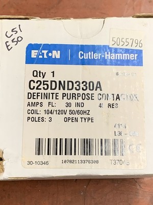 EATON C25DND330A DEFINITE PURPOSE CONTACTOR 3 POLE 110/120 COIL AC 50/60HZ