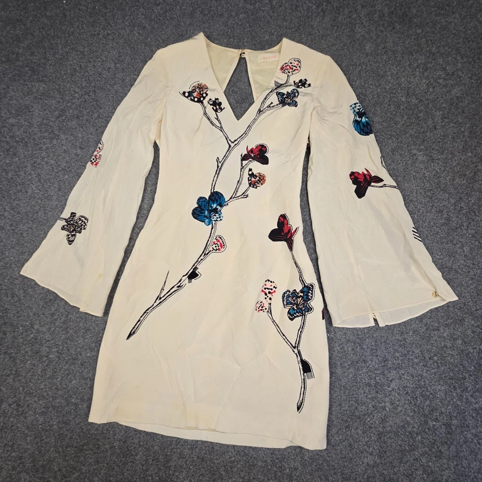 Sass & Bide Dress para mujer 6 Beige foral manga larga cuello en V seda talla 6 AA Foto 4 de 4