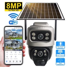 WiFi Solar IP Camera Outdoor Dual Lens PTZ Low Powered Video Camera PIR Motion D