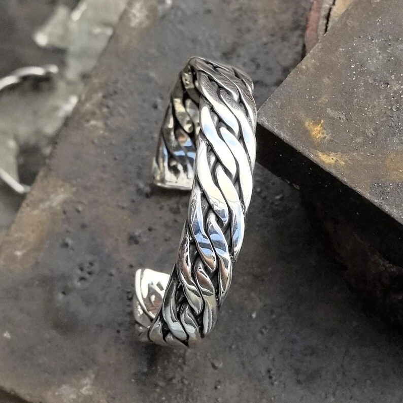 Brazalete de plata 925 ajustable para hombre brazalete pesado para hombre Foto 2 de 4