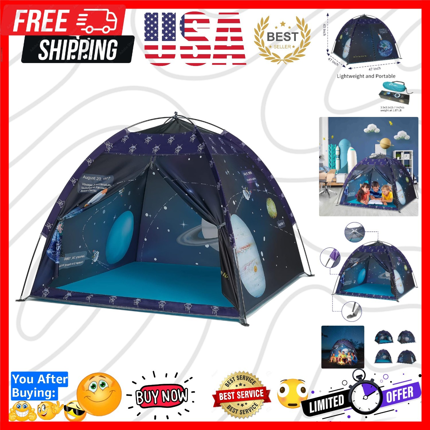 Space World Play Tent Galaxy Dome Playhouse for Boys and Girls Imaginative Pl...