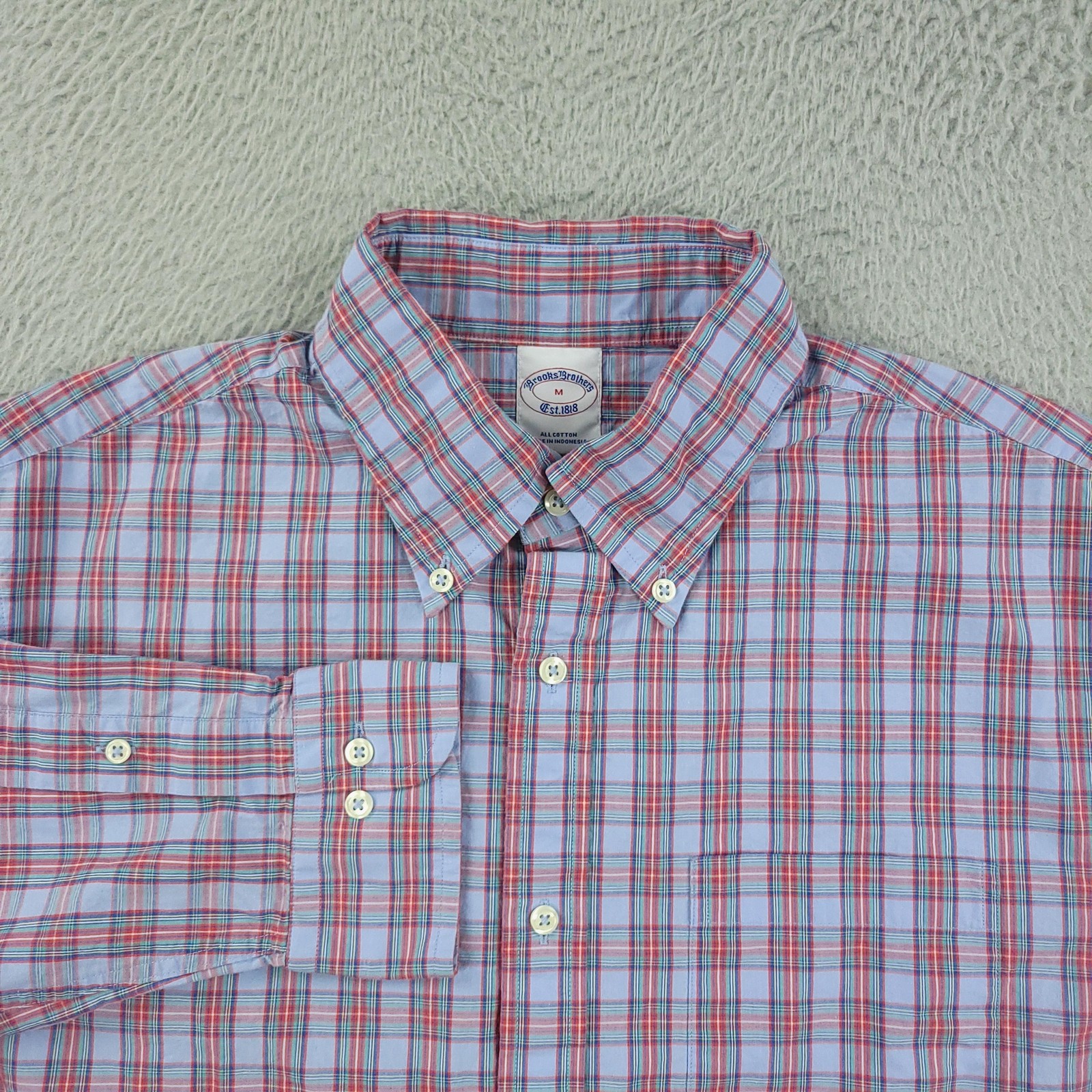 Brooks Brothers Shirt Mens Medium Blue Plaid Long Sleeve Button Down Casual