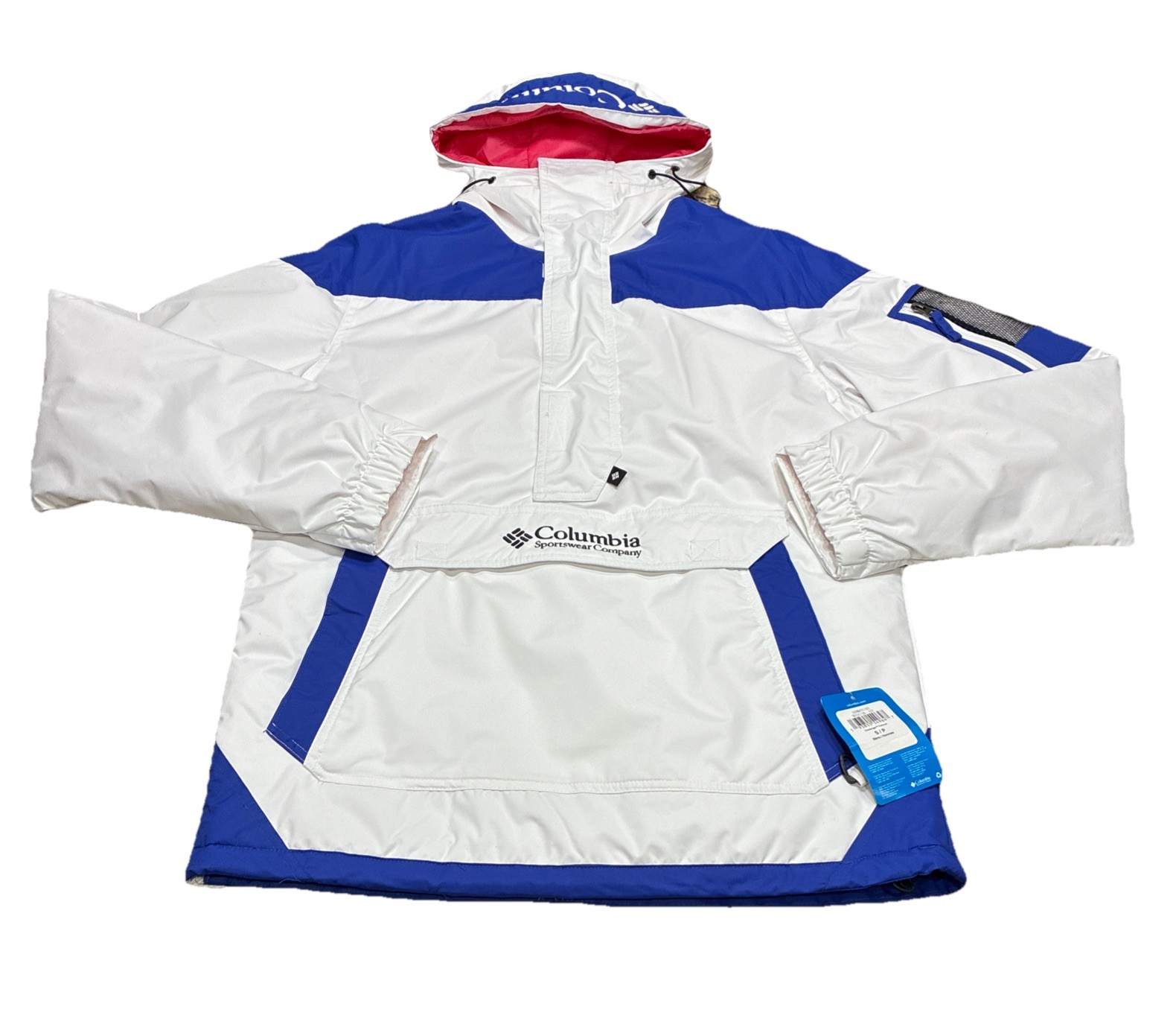 Nueva Chaqueta Pullover Columbia Challenger Para Hombre 1/2 Cremallera Blanca/Azul Lapislázuli Pequeña Nueva Con Etiquetas