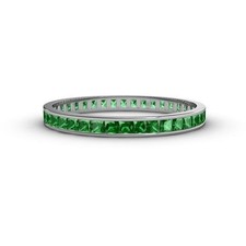 2 MM Channel-Set Princess Cut Emerald Eternity Band Ring 925 Sterling Silver