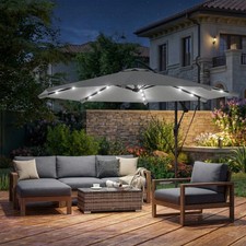 Image of 3 m Cantilever Parasol, Offset Banana Parasol with Solar LED Lights