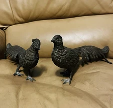 2 vintage silver tone/silverplated? pheasant couple 13" long