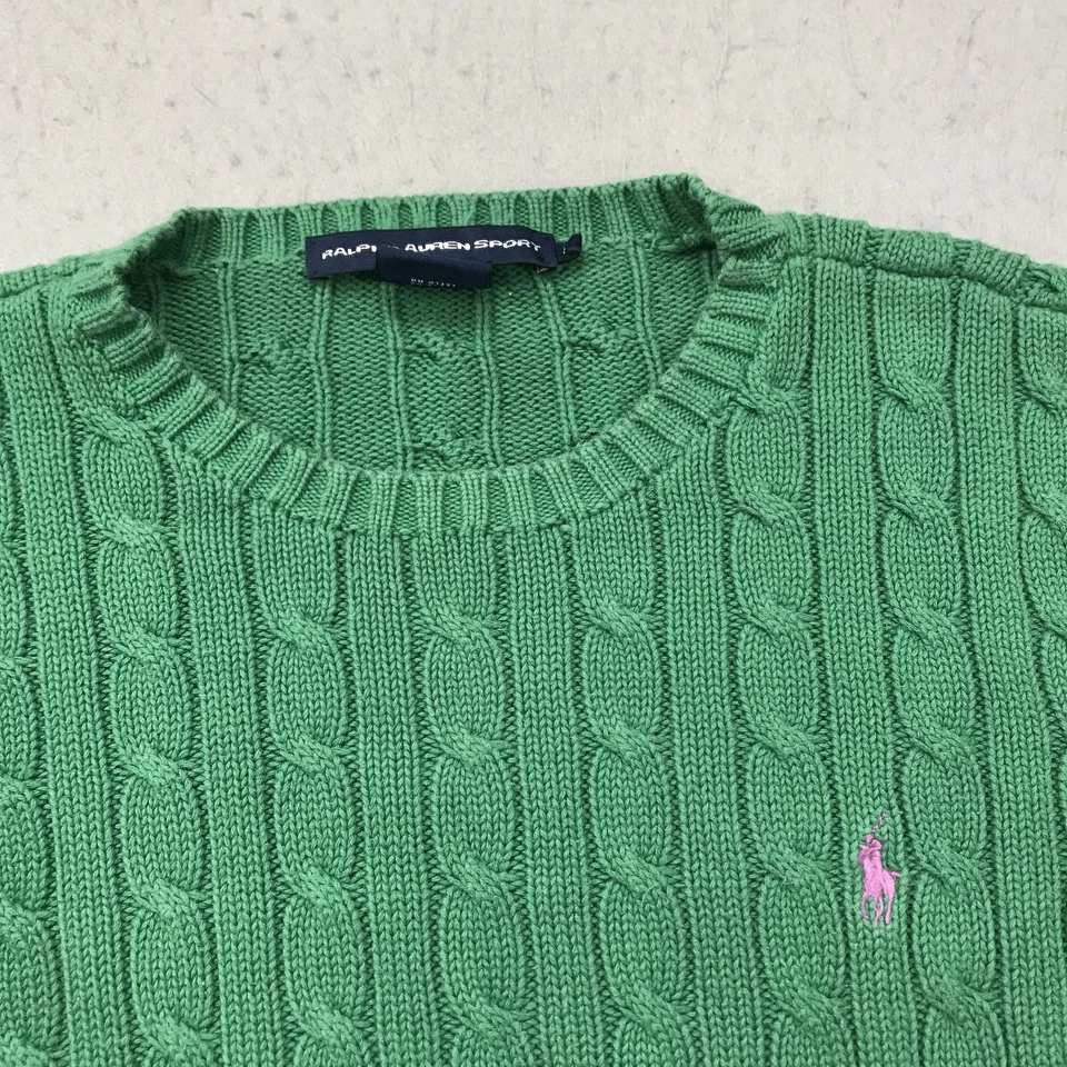 VINTAGE Ralph Lauren Suéter Esporte Feminino Grande Verde Cabo Malha Gola Redonda Preppy - Imagem 2 de 4