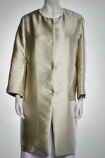 Carolina Herrera Ivory Collarless Button Mid-Length Coat 3/4 Sleeve Size 4