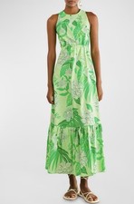 Farm Rio Dewdrop Green Floral Cutout-Back Cotton Sleeveless Midi Dress, medium