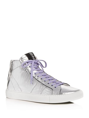 P448 Womens Silver Up Removable Footbed Star 2.0 Leather Athletic Sneakers 35