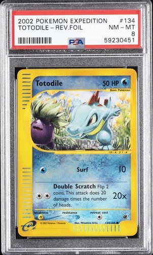 2002 POKEMON EXPEDITION #134 TOTODILE-REVERSE FOIL PSA 8