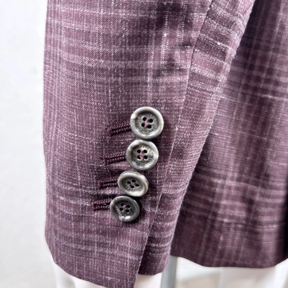 Brunello Cucinelli Sport Coat Burgundy Glen Check Wool Silk Linen 54IT 44US NWOT - Image 4 of 4