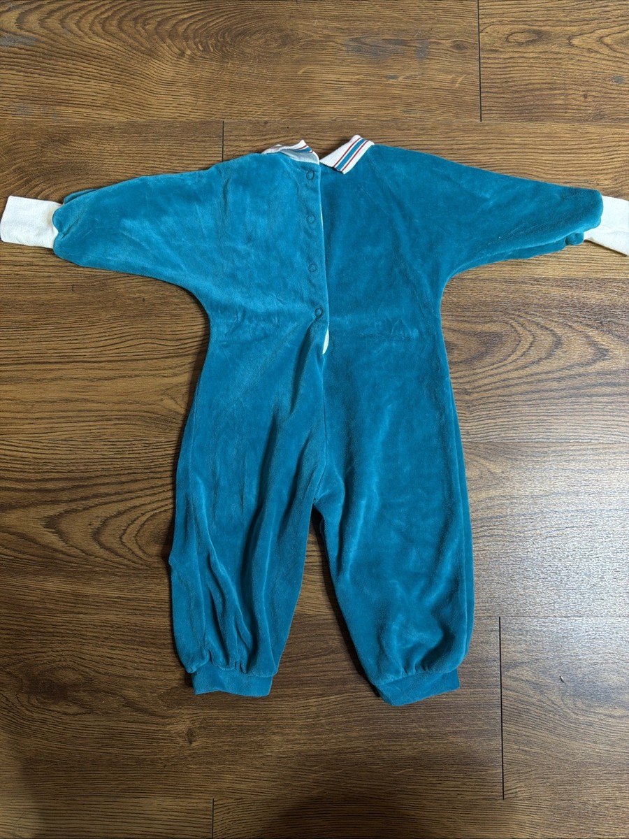 VTG 90's Baby Dior Teal Embroidered Velour Romper One Piece Size