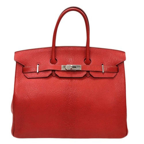 Hermes Birkin 35 Tote Bag Sheepskin Vermilion Silver Hardware Keys Lock #KN022