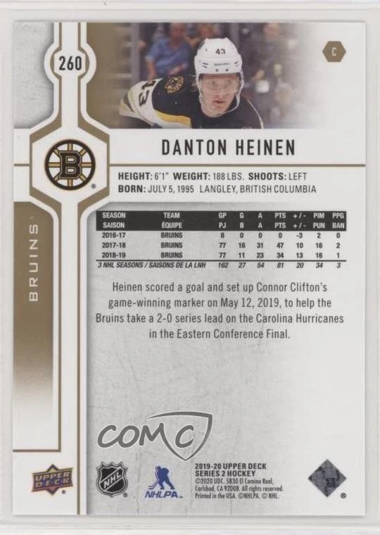 2019-20 Upper Deck Speckled Rainbow Foil Danton Heinen #260 - Image 2 of 2