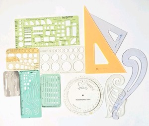 Vintage lot 11 Drafting Templates Triangles Curves RAPIDESIGN GRAMERCY PICKETT