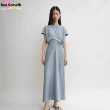 Toteme Womens Fiber High Waist A-shaped Short Sleeve Medium and Long Skirt Dress