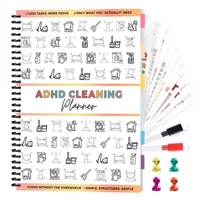 ADHD Cleaning Planner, DryErase Sleeve + Paper Pages, Removable Ring Binder, ...