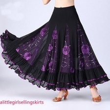 Women Tango Waltz Modern Dance Ballroom Long Sequin Skirts Dancewear Performance