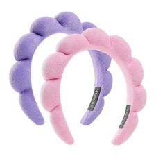 Spa Facial Headbands Combo Pack - 2 Terry Cloth Makeup Headbands Pink  Purple