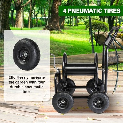 Water Hose Reel Cart Heavy Duty with Storage Basket 4 Wheels