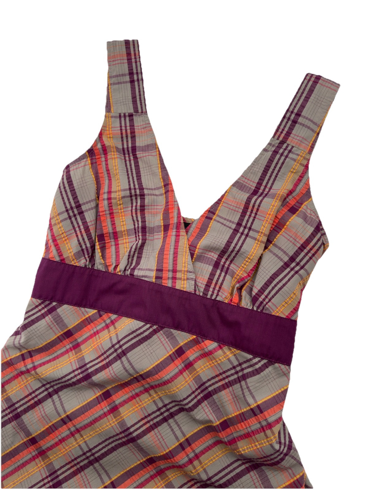 Patagonia Netty Dress Women’s Size 12 Purple Gray Plaid Tie Back Midi