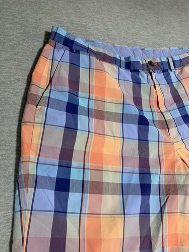 Brooks Brothers Shorts Mens 32 Plaid Madras Golf Stretch Orange Blue 9” Inseam - Picture 3 of 13