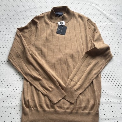 Joseph Abboud Merino Wool Blend Mock Neck Sweater Camel Rib Knit NWT Mens M