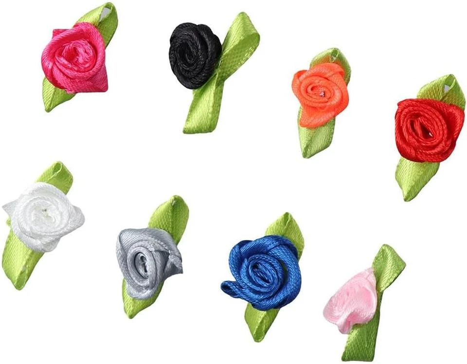 300 Piezas Mini Cinta Rosas Tela Artificial Flores con Hojas Verdes Pequeña Artesanía Foto 2 de 4