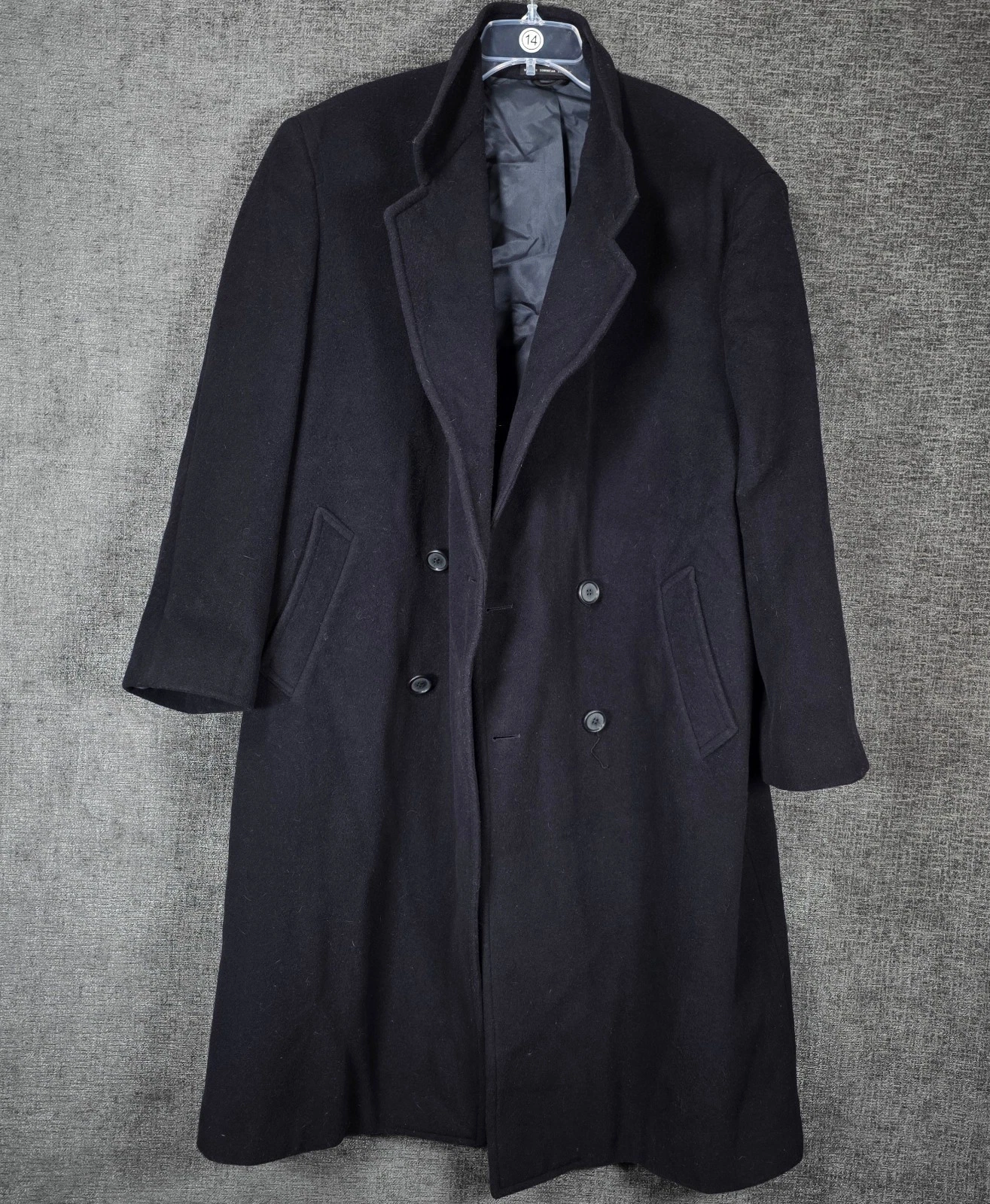 London Fog Mens Double Breasted Overcoat Black Size 42R Long Topcoat Lined image 1