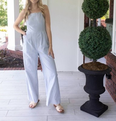Hem & Thread Sunset Stroll Striped Jumpsuit Blue