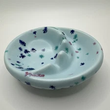 Vintage 1950s Mid Century Ceramic Blue Gloss Multi-Function Ashtray