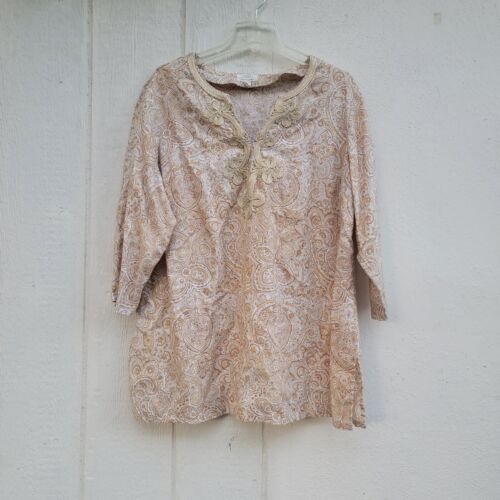 charter club luxury linen printed blouse wmns sz 2X