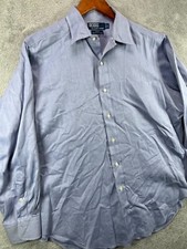 VTG Polo Ralph Lauren Dress Shirt Mens Andrew Blue Herringbone Button Up 16 32