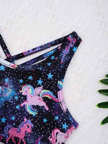Kids Girls Sport Suit U Neck Elastic Waistband Outfit Straps Rear Cross Set - Picture 82 of 94