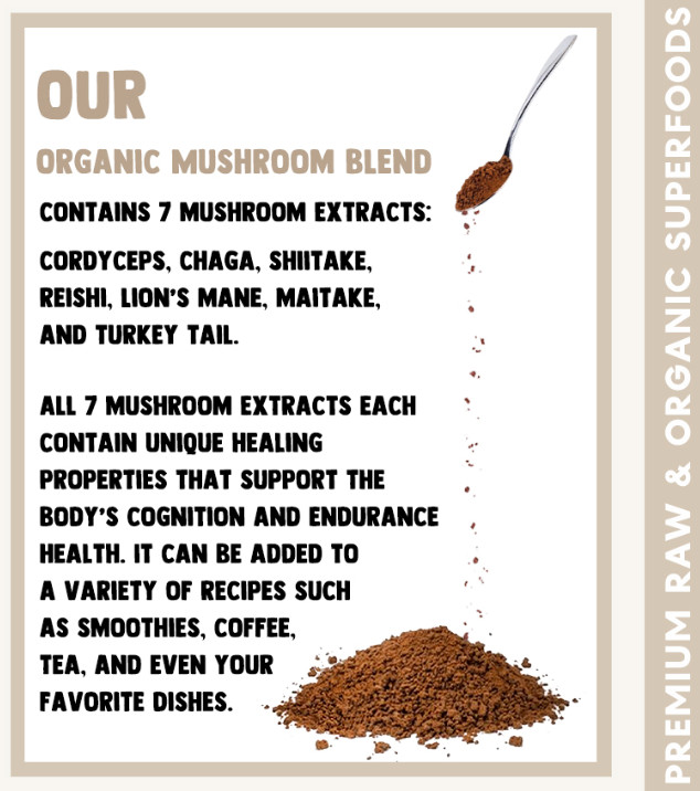 Organic Mushroom Blend 7 in 1, Lions Mane, Reishi, Chaga, Maitake, Cordyceps