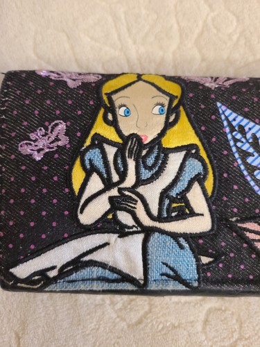 Disney Long Wallet Alice in Wonderland Lounge Fly Round Zipper Black Ladies - Picture 2 of 10