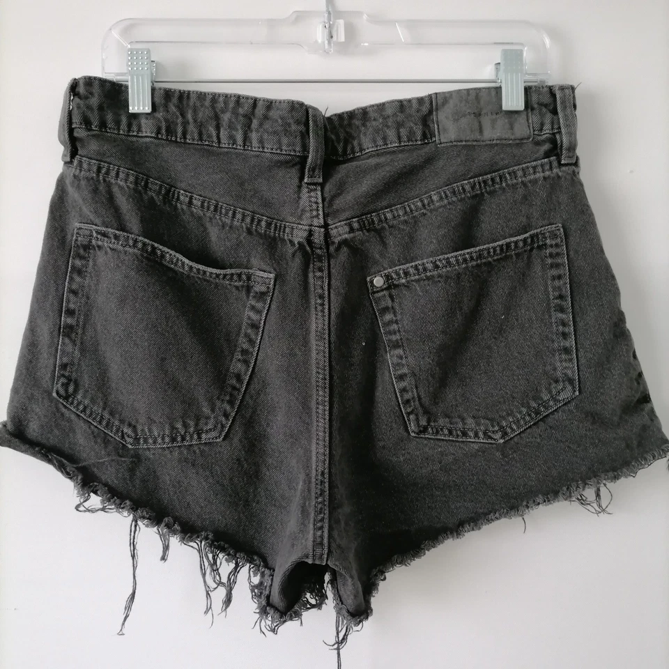 Pantalones Cortos H&M Vintage Mujer Gris Carbón Denim Cintura Alta Corte Talla 10 Foto 4 de 4