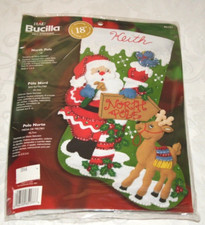 Bucilla North Pole Felt Stocking Kit 85177 Santa Reindeer Sequins Beads 18" NEW