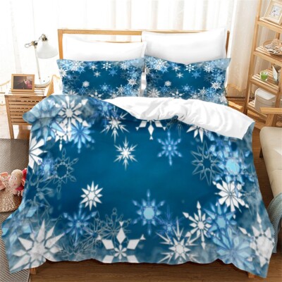3D Art Snowflake Blue White Quilt Cover Set Bedding Sets Pillowcases